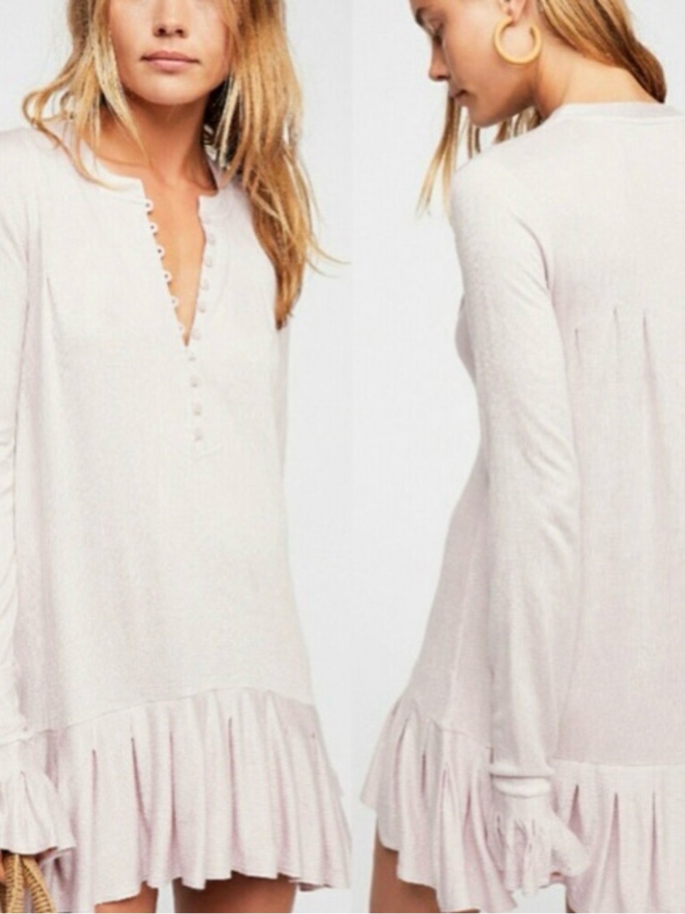 Free People Your Girl Button Front Tunic Ivory Ruffle Hem Top XS NWT